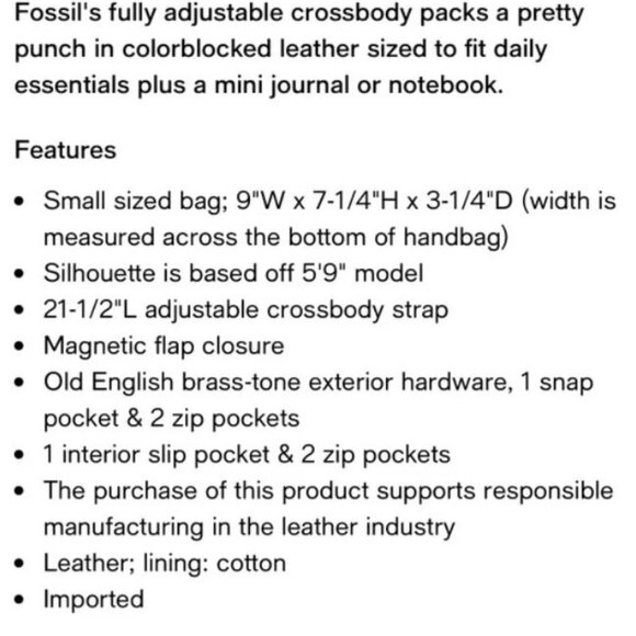 Fossil Kinley Small Fold Over Leather Crossbody Bag - NEW - Picture 8 of 8